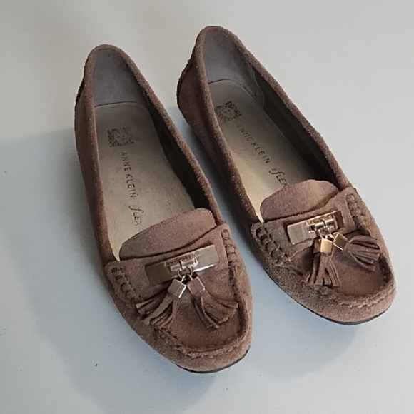 Anne Klein Taupe  Brown Suede Flats with Classic Slip-On Design i-Flex - Picture 1 of 16